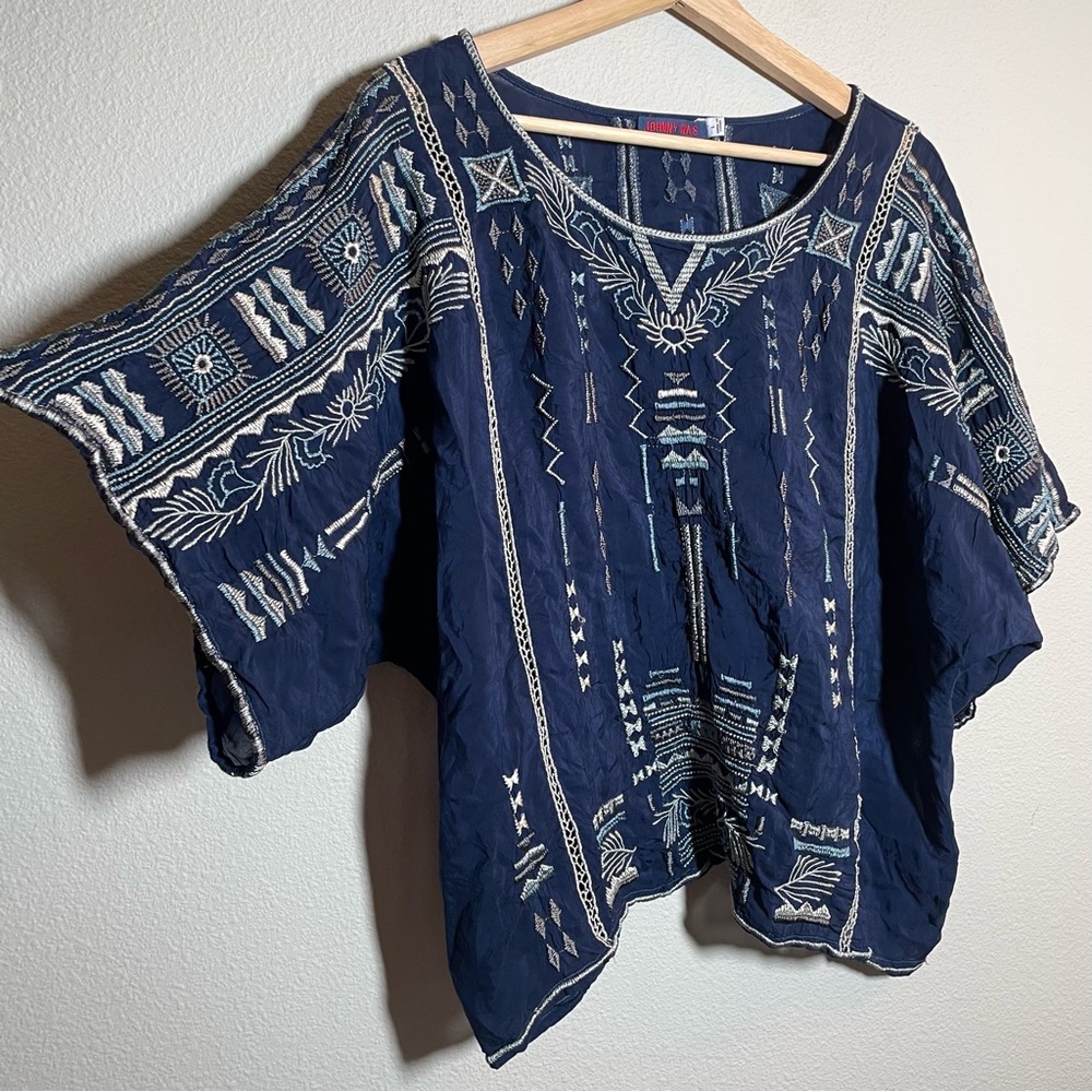 Johnny Was Wide Sleeve Embroidered Blouse L